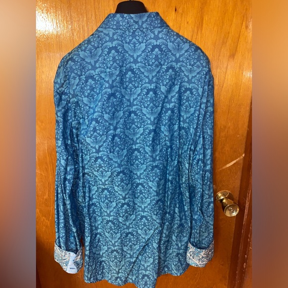 Robert Graham Men’s Button Down Shirt 3XL Blue Damask Pattern with Paisley Cuff - Picture 5 of 5